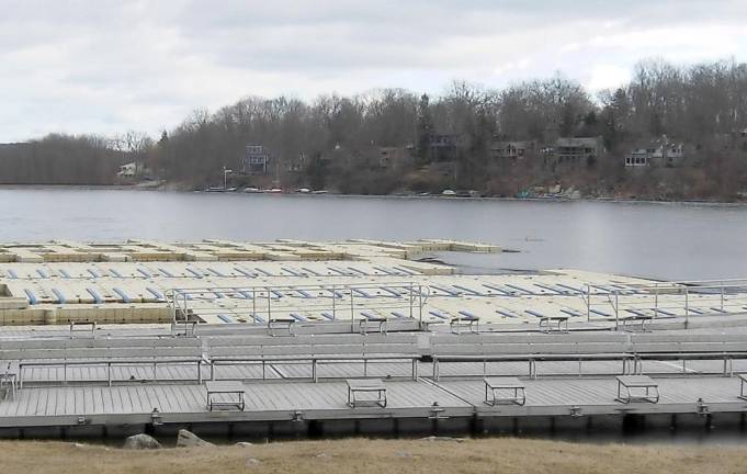 Docks and swim lines await the approach of spring and summer.