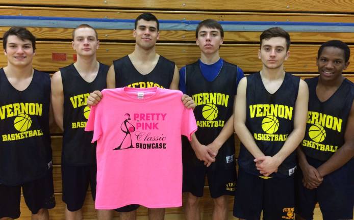 Captains leading Vernon basketball team Shown, from left, are :Cameron Sparta, Tim Ploch. Seamus Hughes, Nick Izzo, Senad Ceca, and Nazir Simmons-Stewart
