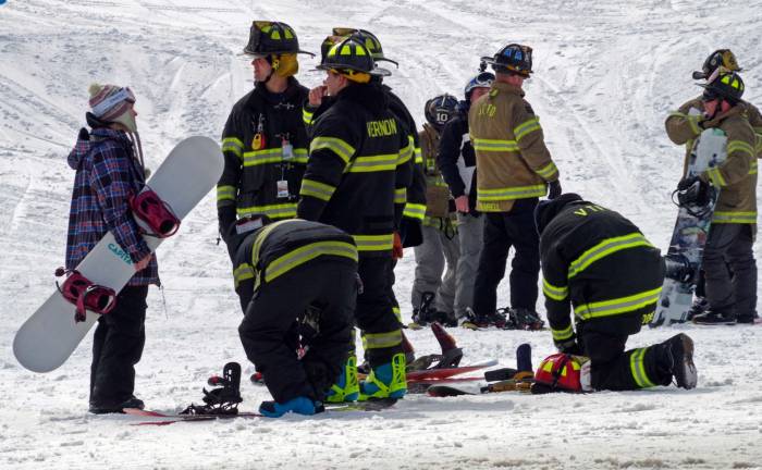 State and local firefighters race for burn center Members of the Vernon Township Fire Department get ready to head up the mountain for their 23rd place finish.