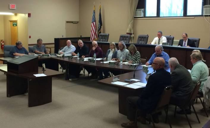 PHOTO BY DIANA GOOVAERTS The Vernon Townshp Council and MUA board is shown at a joint meeting.
