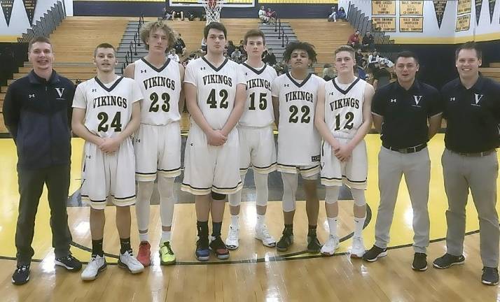 From left, Head Coach Healy, Stefen McKinnon, Cody Williams, James Nieves, Jacob Buurman, Andre Peirce, Kyle Dunbar, Asst Coaches Hilbert and Myhren.