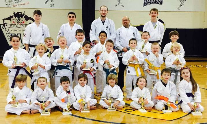 Vernon Valley Karate hosts Winterfest Ranger students are shown with their trophies.