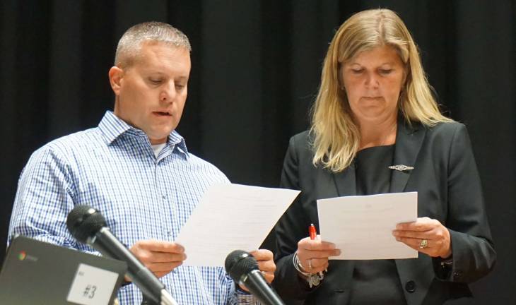 PHOTOS BY VERA OLINSKI Board of Education member Steven VanNieuwland wa sworn in at the Sussex-Wantage Board of Education meeting on Oct. 21.