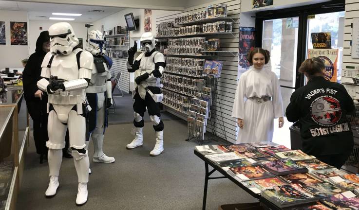 Members of the 501st Northeast Remnant visit Bob's Collectables in Hardyston.
