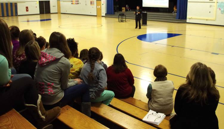 Glen Meadow students sit mesmerized during Vernon Township School District Matt Shea&#xfe;&#xc4;&#xf4;s presentation, &quot;Digital Citizenship: The Good, the Bad, and the Ugly,&quot; at Glen Meadow School.
