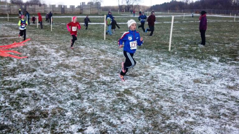 Calissa Gaechter is seen running at the 3K at the Region 2 Junior Olympic Cross County championships in Slippery Rock, Pa.