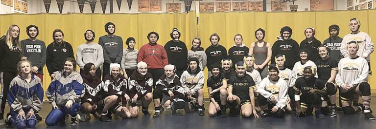 All four teams - High Point, Newton, Kittatinny and Vernon - to participate in Vernon Township High School's first girls' wrestling event.