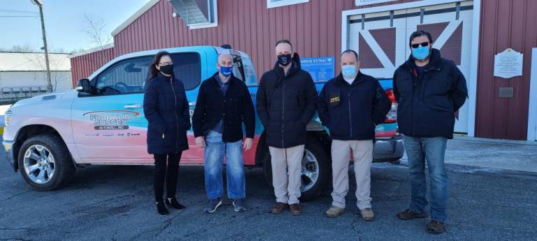 Sussex County Fairgrounds president Joan Smith, Mohawk House owner Steve Scro, Sparta Police Lieutenant Neil Spidaletto, Sussex County Sheriff Michael Strada, and Sussex County Fairgrounds manager Mike Richards. (Photo provided)