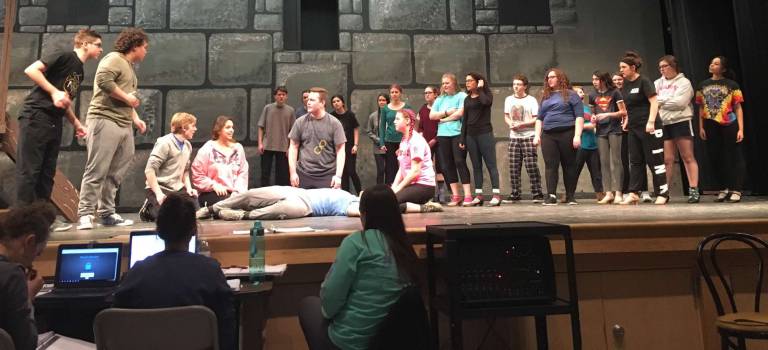 PHOTO BY JANET REDYKE The cast of Young Frankenstein rehearse for their upcoming performances on March 22, 23 and 24.