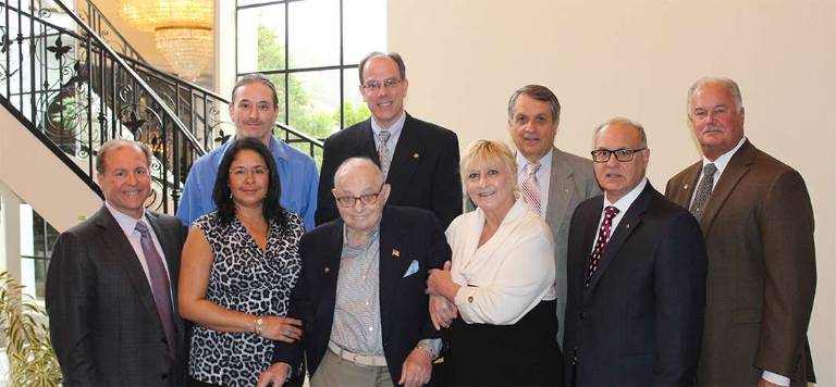 RoNetco honors longtime employees Front Row: David P. Romano (Vice President & CFO); Myrna Torres (Hackettstown); Dominick V. Romano (President & CEO); Denise Byron (Hardwick); Dominick J. Romano (Vice President and COO); Hank Ramberger (Vice President & General Manager); 2nd Row: Michael Morris (Sussex); Jim Schulz (Succasunna); and Thomas Weslowski (Warwick, NY)
