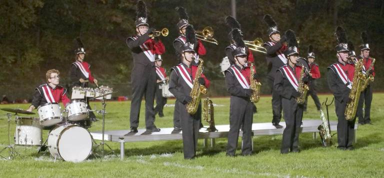 A section of the High Point Regional High School Marching Wildcats perform during half-time