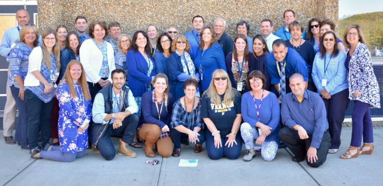 Vernon Township High School teachers marked the first day of Respect Week by joining with students in wearing blue to draw attention to the World Day of Bullying Prevention. StompOutBullying.org sponsors the day to draw attention to a problem afflicting schools across the globe.