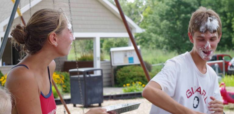 Barry Lakes Water Carnival is an annual tradition A little sibling rivalry added with whipped cream made it fun for head lifeguard Zoe Smolder, 19, and her lifeguard brother Zackary.