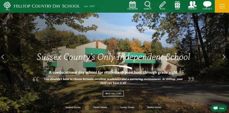 The main web page of the new Hilltop County Day School website.