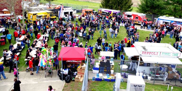 A view of the Food Truck Frenzy from the top of the stands at Skylands Stadium.