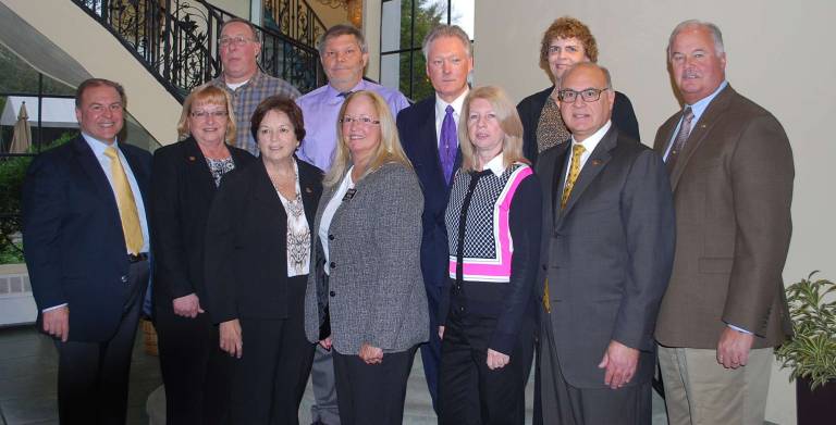 Back row, from left, Alan Collins, resident of Budd Lake, Brad Coale resident of Hopatcong, Tracy Would resident of Bangor, Pa., Patricia Ann Limindri, resident of Succasunna; front row, from left, David P. Romano, vice president and CFO, Cynthia Fancera, resident of Oxford, Rose Welsh, resident of Newton, Karen Eaton, resident of Branchville, Linda Lacovara (resident of Lafayette, Dominick J. Ramano, vice president and COO, Hank Ramberger, general manager.