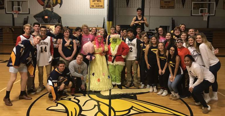 Senior Winter Athletes pose at Winter Pep Rally from last Friday