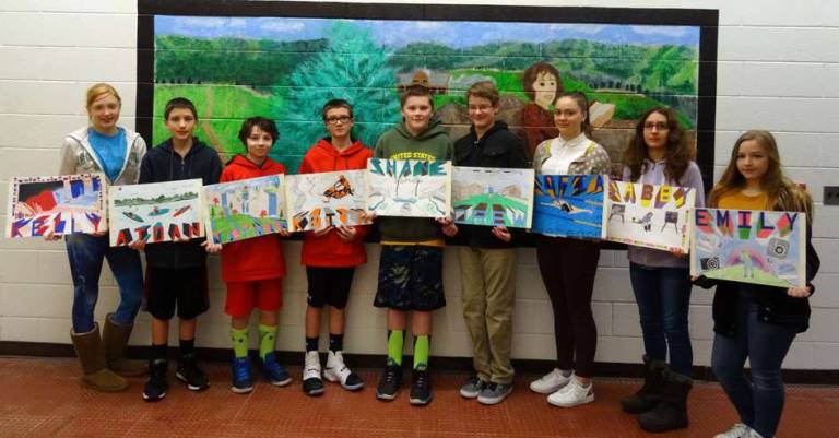 Students pictured from left to right are: Kelly Witters, Aidan Kozakiewicz, Nathan Henry, Keith Czifra, Shane Saulnier, Drew Fischer, Sophia Dinnocenzo, Gabrielle Flig, and Emily O&#xfe;&#xc4;&#xf4;Brien.