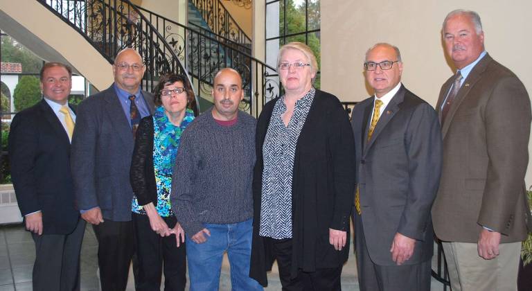 From left, David P. Romano, James La Vacca, resident of East Stroudsburg, Pa.,, Gayle Mowery, resident of Newton, John Cintron Jr., resident of Succasunna, Mary Lavin, resident of Washington,, Dominick J. Romano, Hank Ramberger.