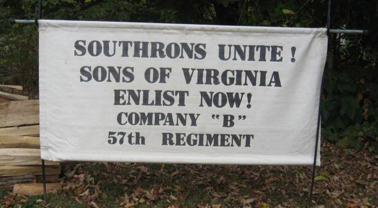 Living history comes to Glenwood A sign encourages Southrons to unite and join Company B.