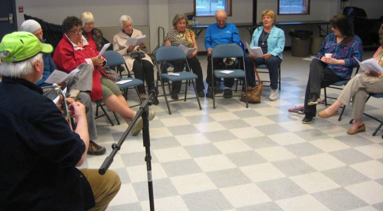 Group sings an Ode to Spring All voices are welcome at the Sussex-Wantage Friends of the Library sing along.