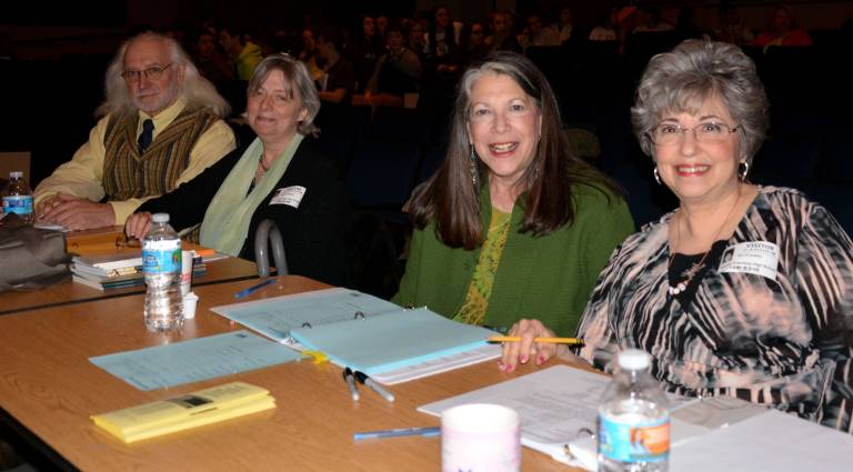 Vernon freshman wins poetry contest The volunteer judges had a challenging day with 102 competitors. From left, George Lightcap, Jean LeBlanc, Marge Huhn and Dee Franklin.