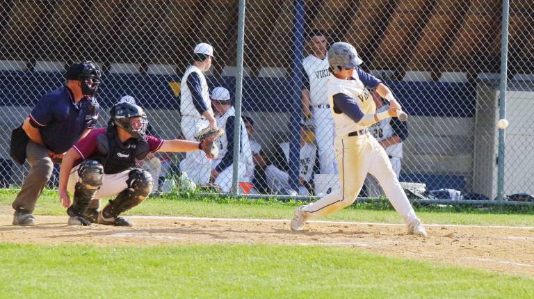 Newton pounds Vernon, 19-3 Vernon batter Michael Suppa hits the ball in the second inning.