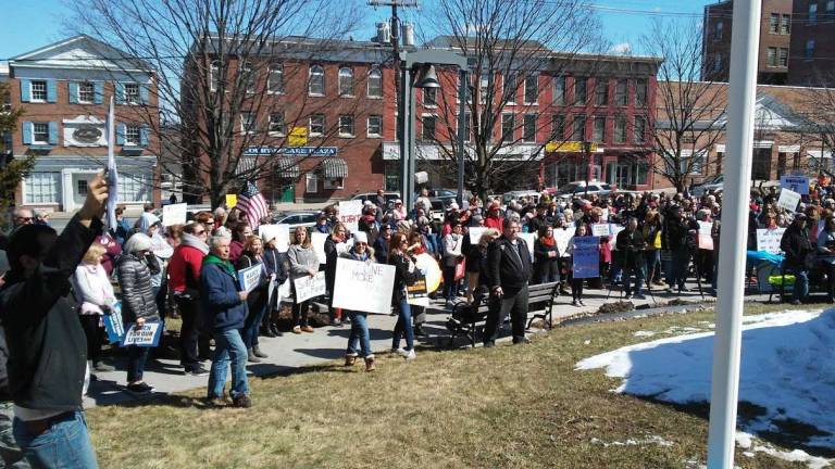 Approximately 500 people swarmed Newton Green on March 24 to protest gun violence. Photos by Meghan Byers