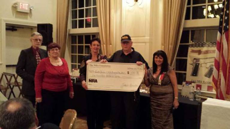 Shown accepting the $500 Grant Check are Franklin Revolver &amp; Rifle Association members Don Richard, Charlotte Richard, Helen Swingle, Club President Chuck Hughes and Friends of NRA Chairperson Maria Alampi.