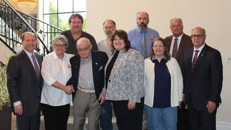 RoNetco honors longtime employees Front Row: David P. Romano (Vice President & CFO); Laura Nietz (Budd Lake); Dominick V. Romano (President & CEO); Mary Runne (Hopatcong); Debra Caflin (Belvidere); Dominick J. Romano (Vice President & COO); 2nd Row: Ron Marschall (Andover); Kenneth Bender (Augusta); George Dorman Jr. (Hackettstown); Hank Ramberger (Vice President & General Manager)