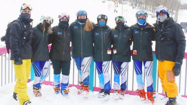 From left: Coach Rodney Calafati, Gabi Rodek, Madison Campisi, Rylee Selsor, captain Rachel Young, captain Claudia Calafati, Cora Moriarty, coach Brendan Moriarty (Photo provided)