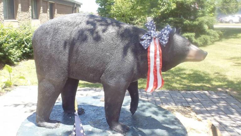 “Samantha,” in front of the Vernon municipal offices, may be seeing a return of meeting-goers (Photo by Frances Ruth Harris)