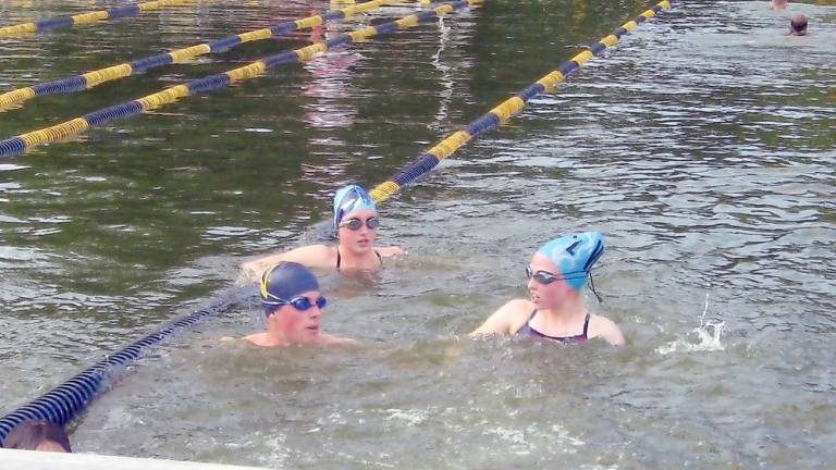 Cliffwood Lake Waves perfect their moves before the meet (Photo by Janet Redyke)