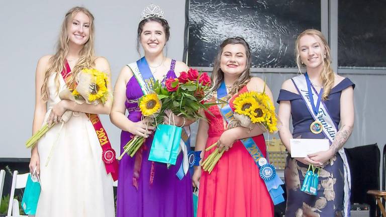 Meet the Queens of the New Jersey State Fair (from left): second runner-up, Miss Hamburg, Vanessa Hasbrouck; Queen of the Fair, Jennifer Ahmad of Green Township; first runner-up, Miss Hampton, Autumn Kilduff; People’s Choice, Miss Franklin, Samantha Karpowiczs. (Photo by Sammi Finch)