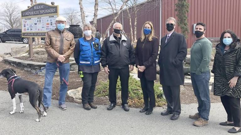 Commissioners tour the county vaccination site with U.S. Rep. Sherrill (Photo provided)