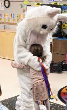 The Easter Bunny gets a hug at the Bunny Breakfast on Saturday, April 12 at the Sparta Public Library. (Photo by Dave Smith)