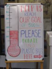 The plastic donation bin at the Dorothy Henry Library awaits your donations of thin plastic film.