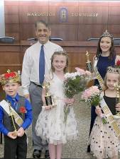 Councilman Stanley Kula with the Hardyston Township winners, Little Mister Hardyston, Henery Bansemer; Junior Miss Hardyston, Abigail Baldassano; Little Miss Hardyston, Gina Campa; and Miss Hardyston, Emily Verrone (Photo by Dana Vitz)