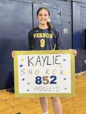 <b>Vernon Township High School senior setter Kaylie Orlando with a new school record for assists in girls volleyball: 852 and counting. (Photo provided)</b>