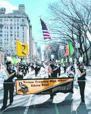 <b>The Vernon Township High School Marching band performs in New York City.</b>