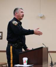 PHOTO BY MARK LICHTENWALNER Vernon Police Lieutenant Keith Kimkowski discusses raising the adoption fee for animals at the Vernon Animal Control Center to include a health check-up by a veterinarian, full vaccines, and spay/neutering.