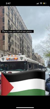 An Instagram post depicting NYPD vans full of protestors arrested at Columbia on Thursday, April 18. (Photo: Anonymous Source).