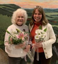 The Vernon Township Woman’s Club honored members Maureen Blandino, left, and Lisa Mills for their exceptional contributions, loyalty and service to the club.