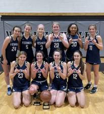 After going 3-0 in the Ranger Holiday Hoops Tournament at Wallkill Valley, the Vernon Township High School girls basketball team saw its winning streak snapped with a 44-40 loss at Newton on Jan. 3. (Photo provided)