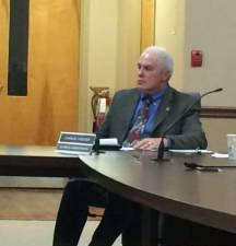 Vernon Township Business Administrator Charles Voelker sits at a Vernon Township Council meeting in 2018.