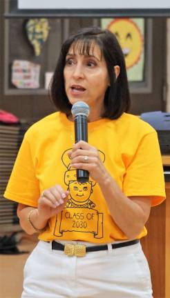 Cedar Mountain Primary School Principal Rosemary Gebhardt leads the kindergarten orientation.