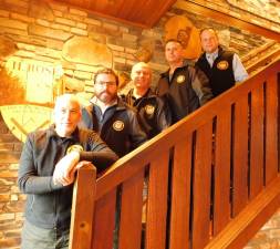 (L-R) Mohawk House owner Steve Scro, retired Newton Chief Mike Richards, retired Byram Chief Pete Zabita, retiring Hardyston Chief Bret Alemy, and Sparta Chief Neil Spidaletto meet to plan a retirement fundraiser for Richards, Zabita, and Alemy. The beefsteak dinner will held at 6 p.m. on Thursday, March 26, at the restaurant.