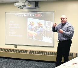 <b>John Dixon holds a public safety training class at Southern County Community College in Newton.</b>