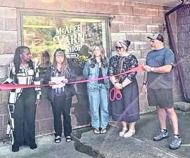 <b>Chamber of Commerce members, Charlotte Storch, daughter of Christine Reder, Christine Reder and her husband, Scott Reder.</b>