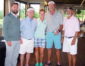 [Low Gross Winning team of Ted Brennan, Lisa Coe, Greg Michas and Tony Ulacco with Crystal Springs’]